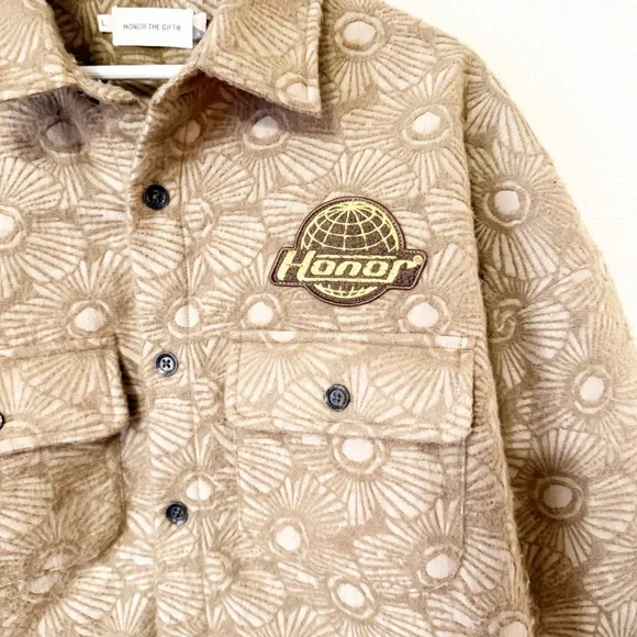 Honor The Gift Floral Cover Jacquard Brocade Shirt Jacket Logo Patch Shacket